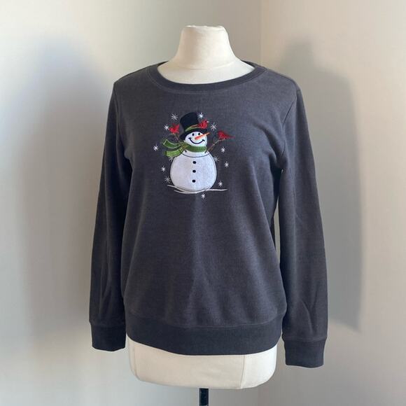 HOLIDAY Novelty Sweatshirt Womens Sz Small Grey Snowman Christmas Cozycore - Picture 1 of 8